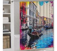 sinyumoney Colorful Venice Canals Gondola Ride Shower Curtains Set with 12 Hooks Daily Household Stylish Washable Anti-Mould Proof Resistant for Kids Women Men 64.17x70.87Inch（163x180cm）