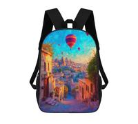sinyumoney Colorful Village with Hot Air Balloons School Backpack 3D Printed Children's 17inch Backpacks Bag Bookbag for Kids Boy Girl Book Bags Kids School Bag Travel Rucksacks