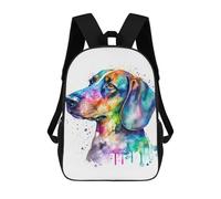sinyumoney Colorful Watercolor Dog Art Print-2 3D Printed Kids School Bag Rucksacks Children's School Fashion Casual Back Pack High Capacity Travel Book Bags Backpack for Kids 17inch