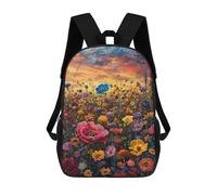 sinyumoney Colorful Wildflower Field Sunset School Backpack High Secondary School Bags Casual Backpack for Girl, Teen Girls 17inch