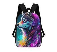 sinyumoney Colorful Wolf Art Print-2 3D Printed 17inch School Bag Children's School Backpack Travel Backpacks Casual Fashion Bag for Kids School Students