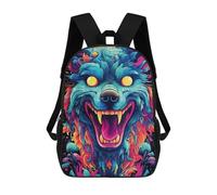 sinyumoney Colorful Wolf Artwork -10 Backpack Kids School Bag Boys Cartoon 3D Print Students Schoolbag Laptop Daypack for Boys Girls 17inch