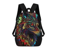 sinyumoney Colorful Wolf Artwork -2 Kids Backpacks,3D Personalized School Bookbags for Boys Girls Large Schoolbags Casual Daypack 17inch
