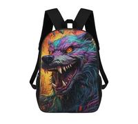 sinyumoney Colorful Wolf Artwork -7 School Bag 3D Printed Children's School Backpack Casual Fashion Travel Backpacks for Kids School Students 17inch