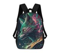 sinyumoney Colorful Wolf Fantasy Art Children's Backpack, Schoolbag Large Capacity Students Bookbag Rucksack Knapsack for Boys Girls Adults Teen 17inch