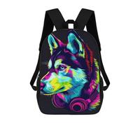 sinyumoney Colorful Wolf Headphones Art Print-2 School Backpack Business Laptop Rucksack Bag Unisex Casual Daypack for Men, Women & Teenage Boys 17inch