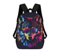 sinyumoney Colorful Wolf Headphones Art Print -2 School Backpack High Secondary School Bags Casual Backpack for Girl, Teen Girls 17inch
