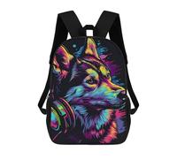 sinyumoney Colorful Wolf Headphones Art Print-3 Rucksack Water Resistant Computer Rucksack for Camping Outdoor Adventures And Daily Travel 17inch