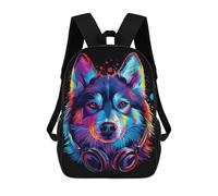 sinyumoney Colorful Wolf Headphones Art Print School Backpack Water Resistant Travel Backpack Computer Bag for Men, Women & Teenage Boys 17inch