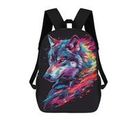 sinyumoney Colorful Wolf Illustration School Backpack Lightweight Airport College Students Back Pack for Boys/Girls/Teenagers 17inch