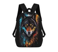 sinyumoney Colorful Wolf Portrait -13 3D Printed Children's School Backpack for Kids High Capacity Travel Rucksacks Book Bags Kids School Bag Back Pack 17inch