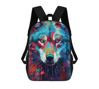 sinyumoney Colorful Wolf Portrait-14 3D Printed Children's School Backpack for Kids High Capacity Travel Rucksacks Book Bags Kids School Bag Back Pack 17inch