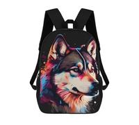 sinyumoney Colorful Wolf Portrait-29 3D Printed Children's School Backpack for Kids High Capacity Travel Rucksacks Book Bags Kids School Bag Back Pack 17inch
