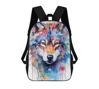 sinyumoney Colorful Wolf Portrait Art Print-1 Backpacks Kids School Backpack School Bag 3D Printed School Bag for Boys Elementary And Middle School Students 17inch