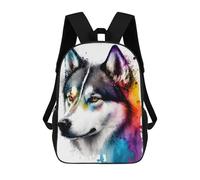 sinyumoney Colorful Wolf Portrait Art Print Kids Backpack,School Backpack Kids School Bag 3D Printed Cartoon Large Capacity Backpack for Kids Boys And Girls 17inch