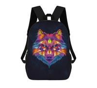 sinyumoney Colorful Wolf Portrait Artwork Children's Backpack, Schoolbag Large Capacity Students Bookbag Rucksack Knapsack for Boys Girls Adults Teen 17inch