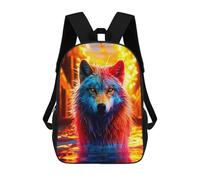 sinyumoney Colorful Wolf Reflection Art 3D Printed Children's School Backpack for Kids Travel Rucksacks Book Bags Kids School Bag 17inch