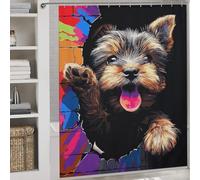 sinyumoney Colorful Yorkie Breaking Through Wall -2 Bath Shower Curtains Mildew with Hooks Waterproof Fabric Soft Fabric Hotel Shower Curtain for Bathroom 69.69x70.87Inch（177x180cm）