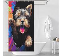 sinyumoney Colorful Yorkie Breaking Through Wall -2 Shower Curtain Anti Mould 100% Polyester Fabric Soft Fabric Hotel Shower Curtain for Bathtub Shower Stall 35.43x70.87Inch（90x180cm）
