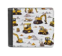 sinyumoney Construction Equipment Illustration 3D Print PU Leather Men's Wallet Bills Credit Cards Leather Compartments Fashion Slim Leather Wallet 11.7cm*9.5cm