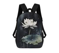 sinyumoney Contrasted Ink Wash Lotus Backpack School Bag Rucksack for Girls Boys Backpacks Large Capacity Kids Back Pack Lightweight School Bags for Children Students 17inch