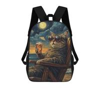 sinyumoney Cool Cat Beach Sunset School Backpack Daypacks Business Backpack Water Resistant Bookbag for Men/Women 17inch