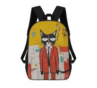 sinyumoney Cool Cat in Red Suit 3D Printed School Bag Children's School Backpack Schoolbags Travel Backpacks Casual Fashion Bag for Kids School Students 17inch