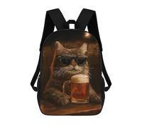 sinyumoney Cool Cat with Beer School Bag Bookbag 3D Printed Children's Backpacks for Kids Boy Girl Book Bags Kids School Bag Travel Rucksacks 17inch