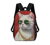 sinyumoney Cool Cat with Sunglasses And Chain Children's School Backpack 3D Printed for Kids Travel Rucksacks Book Bags for Boys Elementary School Students 17inch