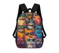 sinyumoney Cool Cats in Sunglasses Children's Backpack, 3D Printed School Backpack, Backpack for Boys Girls, Adjustable School Bag for Primary School 17inch