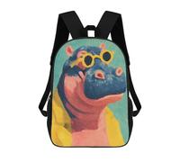 sinyumoney Cool Hippo with Sunglasses Painting Kids School Backpack School Bag 3D Printed School Bag for Boys Elementary And Middle School Students 17inch