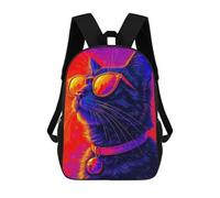 sinyumoney Cool Neon Cat with Sunglasses School Backpack Water Resistant School Bag Business Backpack for Boys/Girls/Teenagers 17inch