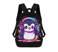 sinyumoney Cool Penguin Headphones School Backpack Lightweight Schoolbag Dayback Bookbag College for Teenage Girls Boys Women Men 17inch