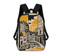 sinyumoney Copenhagen Cityscape Illustration Kids Backpack 17 Inch School Bag 3D Printed Cartoon School Backpacks for Boys And Teenager School Students