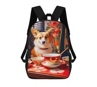 sinyumoney Corgi at Tea Time Backpack School Bag Water Resistant Travel Backpack Computer Bag for Camping Outdoor Adventures And Daily Travel 17inch