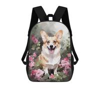 sinyumoney Corgi Dog Flowers Backpack School Fashion Stationery Backpack Waterproof Casual Daypacks for Campus Outdoor Travel Sports 17inch