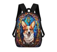 sinyumoney Corgi Dog Stained Glass Backpack School Bag School Secondary High School College Backpack Travel for Boys/Girls/Teenagers 17inch
