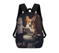 sinyumoney Corgi Dog Toilet Newspaper 3D Printed Children's School Backpack for Kids High Capacity Travel Rucksacks Book Bags Kids School Bag Back Pack 17inch