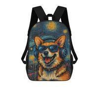 sinyumoney Corgi Dog with Headphones And Glasses Children's 17 Inch School Backpack 3D Printed Cool Knapsack for Kids Travel Rucksacks Book Bags Kids School Bag