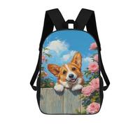 sinyumoney Corgi Dog with Pink Roses School Backpack Water Resistant Travel Backpack Computer Bag for Men, Women & Teenage Boys 17inch