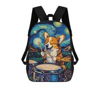 sinyumoney Corgi Drummer Starry Night Backpack School Water Resistant Travel Backpack Computer Bag for Girls Boys Teenage 17inch