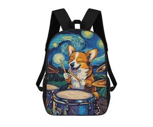 sinyumoney Corgi Drummer Starry Night Backpack School Water Resistant Travel Backpack Computer Bag for Girls Boys Teenage 17inch