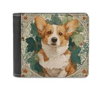 sinyumoney Corgi in Bloom 3D Print PU Leather Wallet Coin Pocket ID Leather RFID Banknote Compartments Purse Youth Guys 11.7cm*9.5cm