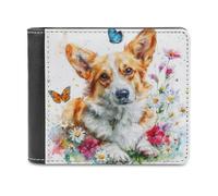 sinyumoney Corgi in Bloom 3D Print PU Leather Wallet Credit Card Cash Id Holder Leather Compartments Leather Wallet Youth Guys 11.7cm*9.5cm