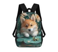 sinyumoney Corgi Puppy with Frog on Lilypad Children's Backpacks School Backpack 3D Printed Backpack for Kids Travel Rucksacks Book Bags Kids School Bag 17inch