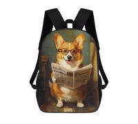 sinyumoney Corgi Reading Newspaper Backpack 3D Print Kids Bag Elementary Students Daypack Lightweight School Bag for Children Girls Boys Nursery Lunch Pack 17inch
