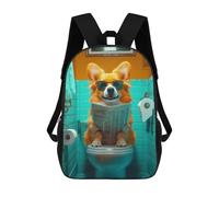 sinyumoney Corgi Reading on Toilet School Bag Backpack Teen Schoolbag 3D Printing Adjustable Schoolbag Fashion Pocket Bag for Kids Boys Girls Students And Teenagers Fans 17inch