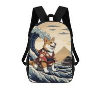 sinyumoney Corgi Wave Off Kanagawa School Bags Business Laptop Rucksack Bag Unisex Casual Daypack for Boys/Girls/Teenagers 17inch