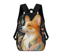 sinyumoney Corgi with Floral Pattern Animal Backpacks 3D Printed Kids School Backpack School Bag Fashion Rucksacks for Boys Elementary And Middle School Students 17inch