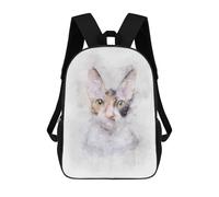 sinyumoney Cornish Rex Cat Watercolor 3D Printed Children's 17 Inch Backpacks 3D Printed Casual School Bag for Boys Elementary And Middle